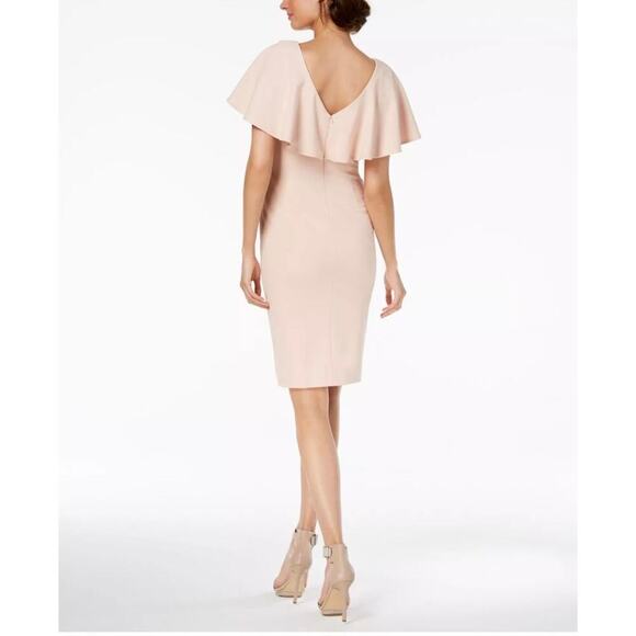 Calvin Klein Pink Ruffle V Back Flutter Sleeve Boat Neck Sheath Dress Sz 14 - Picture 2 of 10